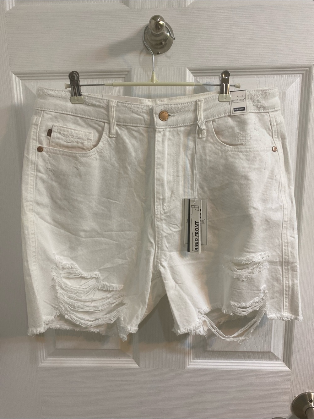 Judy Blue White Denim High Waist Rigid Magic Shorts Size XL Distressed JB150264